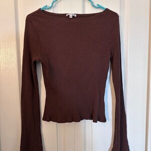 Reformation Brown Fitted Bell Sleeve Blouse